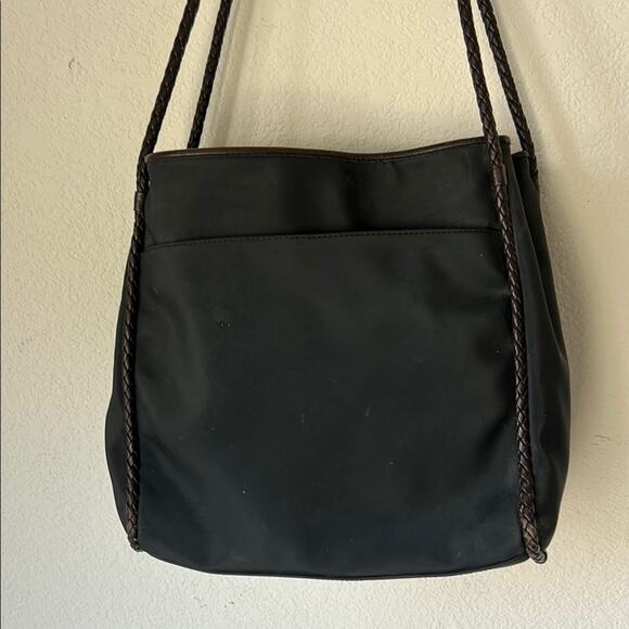 Brighton Nylon Shoulder Bag Braided Strap Croc Embossed Black Silver Western - Picture 3 of 15